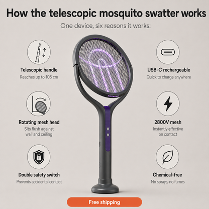 Telescopic Fly Swatter - For peaceful evenings without buzzing mosquitoes