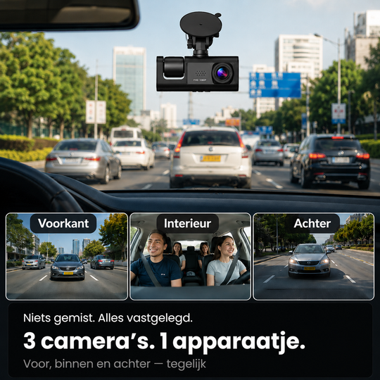 Dashcam 3-in-1 WiFi – Alles vastgelegd, voor, binnen en achter