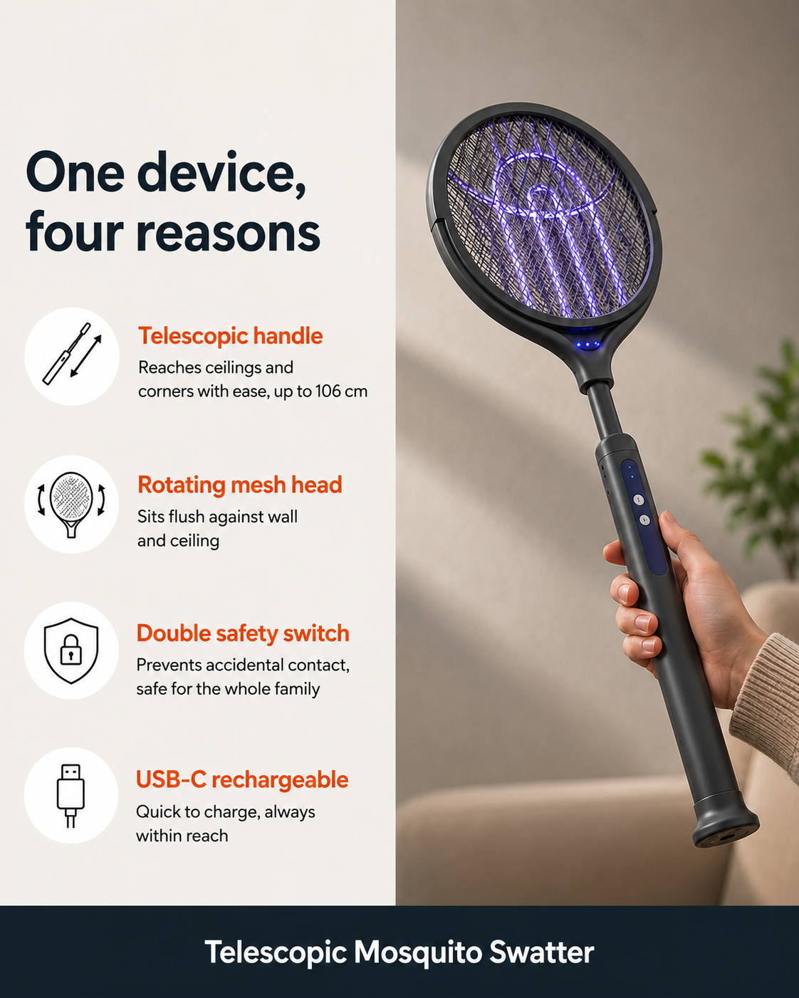 Telescopic Fly Swatter - For peaceful evenings without buzzing mosquitoes