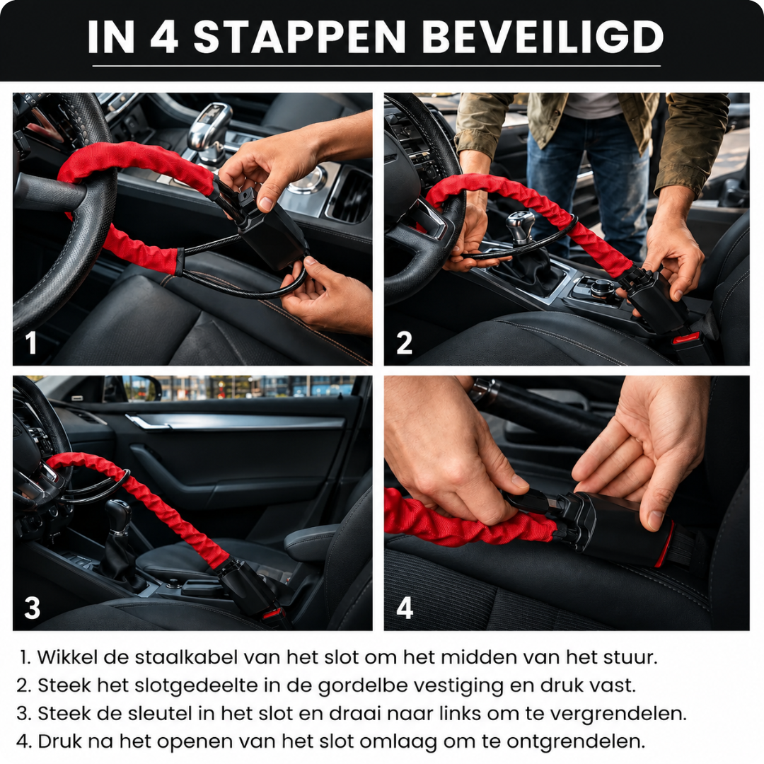 Steering Wheel Lock with Seatbelt Security – Lock your car in 10 seconds