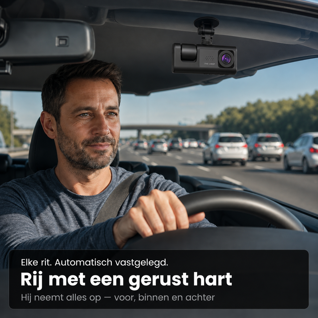 Dashcam 3-in-1 WiFi – Alles vastgelegd, voor, binnen en achter